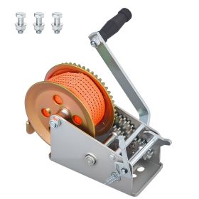 Boat Winch, 3500 lbs Hand Winch, Heavy Duty Manual Rope Crank with 20ft Orange Polyester Strap, Portable Two-Way Ratchet, 2 Speed Switchable