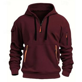 Dropped Shoulder Hooded Sweatshirt Men's Women's Plus Size Loose Pullover Fashion Sweatshirt (Option: Wine Red-S-1pcs)