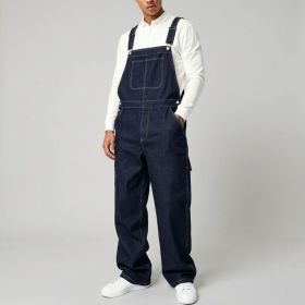 Dark Indigo Mens Denim Bib Overalls Loose Straight Leg Carpenter Workwear Dungarees US Ready Stock (Option: L213XL)