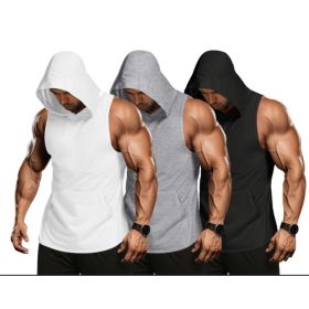 Solid Color Hooded Sleeveless Sports Fitness Europe And The United States Men Loose Vest Top (Option: 3color set-S)