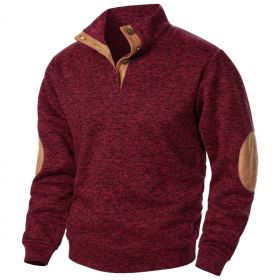 Men's Stand Collar Knitted Joint Stitching Casual Jacquard Cardigan Sweater (Option: Wine Red-S)