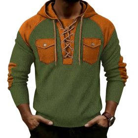 Mens Waffle-Weave Hooded Long-Sleeve Sweatshirt (Option: Army Green-S)