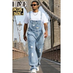 Distressed Denim Overalls Men Plus Size Big And Tall Light Wash Baggy Workwear Bib Overalls US Stock (Option: SL3056XL)