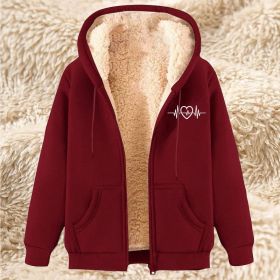 Men's Fleece Hoodie With Fleece Lining, Thick And Warm For Winter, Lamb Fleece For Autumn And Winter (Option: 17 Wine Red-M)