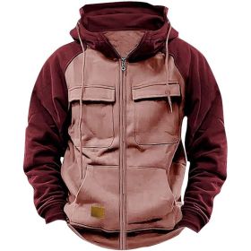 Men's Hoodie Youth Sports Multi-pocket Workwear (Option: Pink-S)