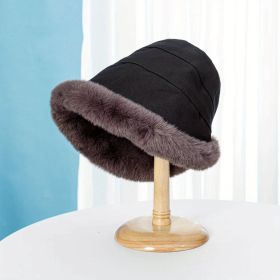Winter Thermal Bucket Hat, Faux Fur Plush Thickened Ear Protection Fisherman Warmer Hat For Women Xmas Gift (Color: BLACK, size: One Size Fits All)