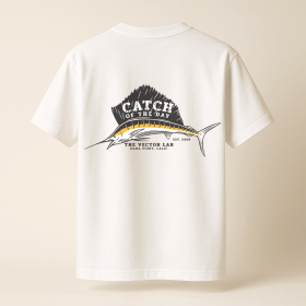 Catch of the Day Dana Point Marlin Graphic T-shirt, Coastal Offshore Fishing Gift (Color: BLACK, Size / Print Placement: L / Front)
