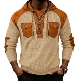 Mens Waffle-Weave Hooded Long-Sleeve Sweatshirt (Option: Khaki-M)
