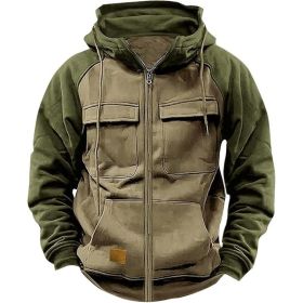 Men's Hoodie Youth Sports Multi-pocket Workwear (Option: Camel-M)