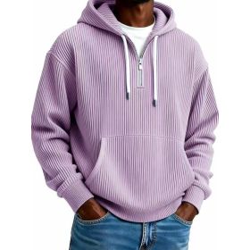 Men's Solid-Colored Corduroy Long-Sleeve Hoodie For Sports And Casual Wear (Option: Purple-M)