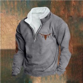 Retro Patchwork Half Cardigan Men's Long-sleeved Sweater (Option: Grey 1-4XL)