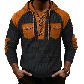 Mens Waffle-Weave Hooded Long-Sleeve Sweatshirt (Option: Black-M)