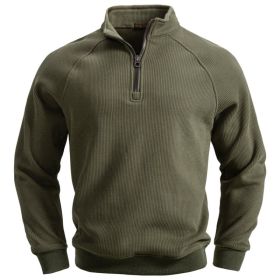 European And American Half Zipper Sweater Stand-up Collar All-match Fleece Men's Sweater Top (Option: Army Green-M)