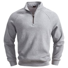 European And American Half Zipper Sweater Stand-up Collar All-match Fleece Men's Sweater Top (Option: Light Gray-M)