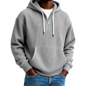 Men's Solid-Colored Corduroy Long-Sleeve Hoodie For Sports And Casual Wear (Option: Gray-M)