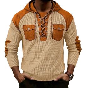 Mens Waffle-Weave Hooded Long-Sleeve Sweatshirt (Option: Khaki-L)