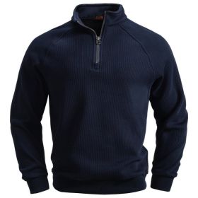 European And American Half Zipper Sweater Stand-up Collar All-match Fleece Men's Sweater Top (Option: Navy Blue-XXL)