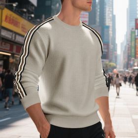 Casual Men's Loose Round Neck Sweater Thin (Option: Light Khaki-XXXL)