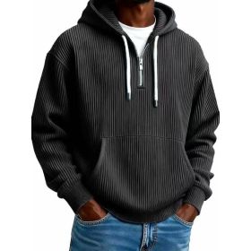 Men's Solid-Colored Corduroy Long-Sleeve Hoodie For Sports And Casual Wear (Option: Black-2XL)