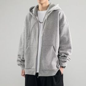 Men's Fashionable Loose All-match Zipper Cardigan Sweater Coat (Option: Light Gray-XL)