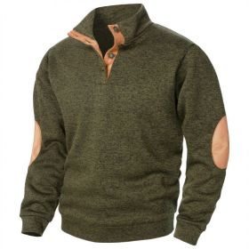 Men's Stand Collar Knitted Joint Stitching Casual Jacquard Cardigan Sweater (Option: Army Green-XL)