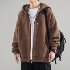 Men's Fashionable Loose All-match Zipper Cardigan Sweater Coat (Option: Brown-3XL)