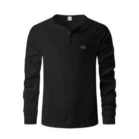 Waffle Buckle Quick-drying Raglan Henry Long Sleeve (Option: Black-XXXL)