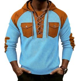 Mens Waffle-Weave Hooded Long-Sleeve Sweatshirt (Option: Light Blue-2XL)