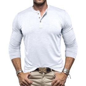 Men's Long-sleeved Henry Collar T-shirt (Option: White-XL)