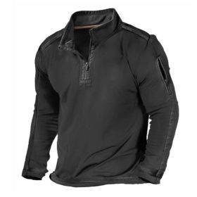 Men's Outdoor Zipper Pocket Long Sleeve Sweater (Option: Black-2XL)