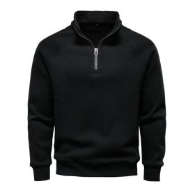 European And American Half Zipper Sweater Stand-up Collar All-match Fleece Men's Sweater Top (Option: Black-XL)