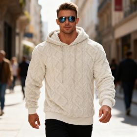 Plush Hooded Sweatshirt Winter Warm Long-sleeved Pullover Top Men's Casual Solid Color Fleece Hoodie Clothing (Option: Apricot-XL)