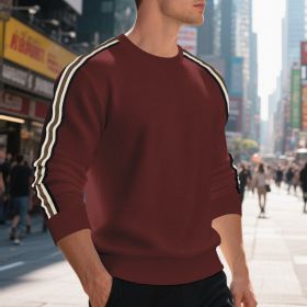 Casual Men's Loose Round Neck Sweater Thin (Option: Purplish Red-XXXL)