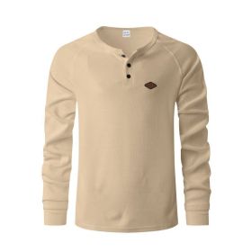 Waffle Buckle Quick-drying Raglan Henry Long Sleeve (Option: Khaki-XL)