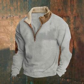Retro Patchwork Half Cardigan Men's Long-sleeved Sweater (Option: Gray-L)