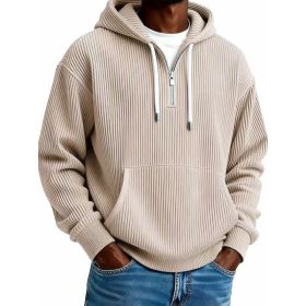 Men's Solid-Colored Corduroy Long-Sleeve Hoodie For Sports And Casual Wear (Option: Khaki-2XL)