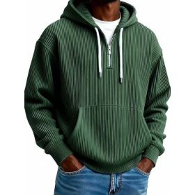 Men's Solid-Colored Corduroy Long-Sleeve Hoodie For Sports And Casual Wear (Option: Dark Green-2XL)