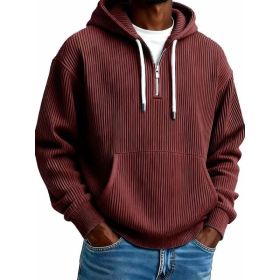 Men's Solid-Colored Corduroy Long-Sleeve Hoodie For Sports And Casual Wear (Option: Wine Red-3XL)