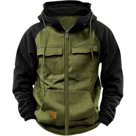 Men's Hoodie Youth Sports Multi-pocket Workwear (Option: Army Green-XL)