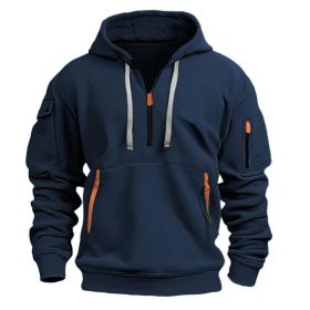 Dropped Shoulder Hooded Sweatshirt Men's Women's Plus Size Loose Pullover Fashion Sweatshirt (Option: Navy Blue-XXL-1pcs)