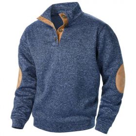 Men's Stand Collar Knitted Joint Stitching Casual Jacquard Cardigan Sweater (Option: Navy Blue-XXXL)