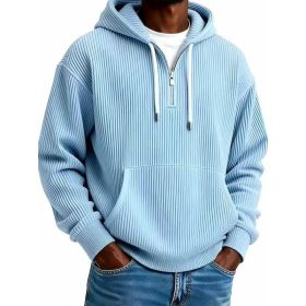 Men's Solid-Colored Corduroy Long-Sleeve Hoodie For Sports And Casual Wear (Option: Sky Blue-2XL)