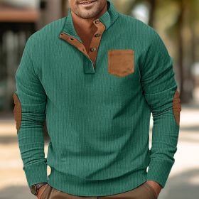 Patch Pocket Jacket Stand Collar Long Sleeve Corduroy Multicolor Hoodie (Option: Fruit Green-XL)