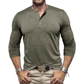 Men's Long-sleeved Henry Collar T-shirt (Option: Army Green-L)